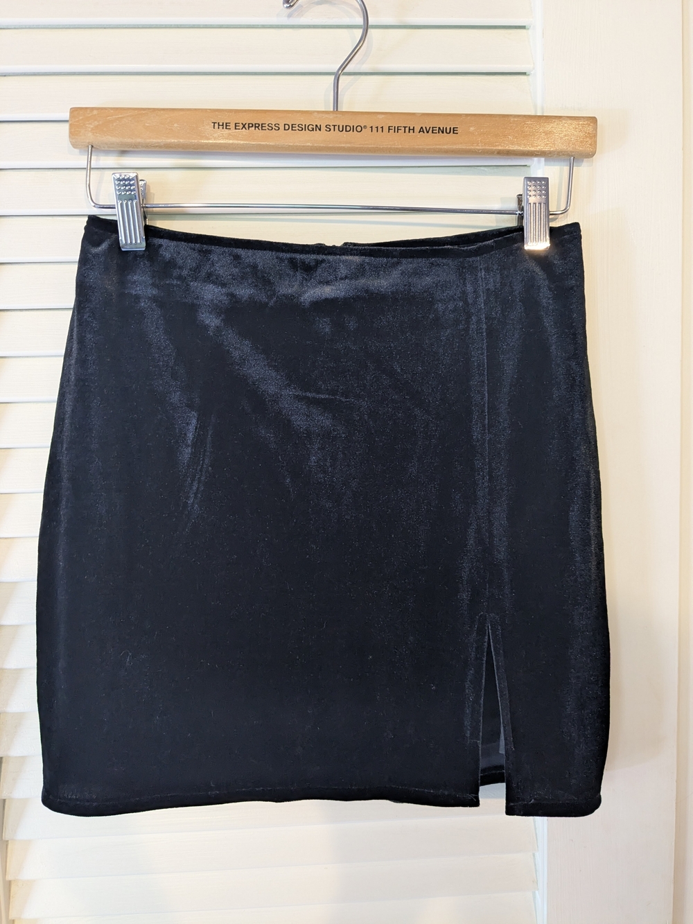 MARBLE Black Velvet Mini Skirt with Small Front Slit